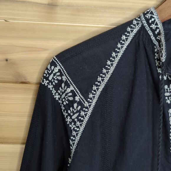 Madewell Camelia Tassel Top Black Cotton Embroidered Tassels Boho V-Neck XXS - Picture 5 of 11